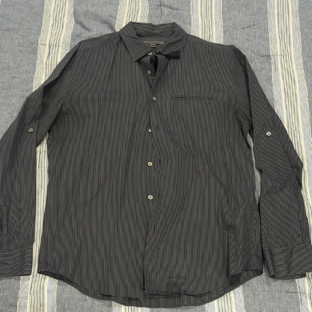 John Varvatos Dark Blue Pinstripe Button Down Shirt